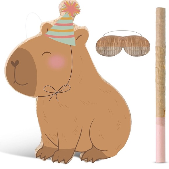 Other - Capybara Piñata Party Set – Includes Stick, Blindfold & Confetti – New
